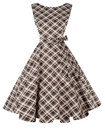 Hanpceirs Sleeveless Vintage 1950s Cocktail Dress Mocha Plaid XL