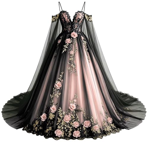 Mauuwy 3D Flowers Quinceañera Dress with Cape Blush Pink 26Plus Size
