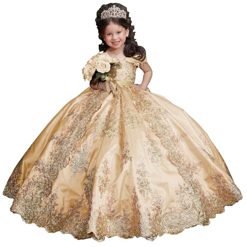 Wcyzvc Beading Satin Flower Girl Dresses for Wedding Champagne Gold