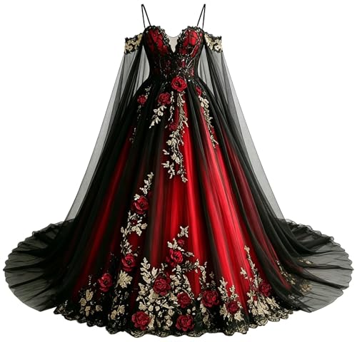 Mauuwy 3D Flowers Red Wedding Dress with Gold Appliques Size 16