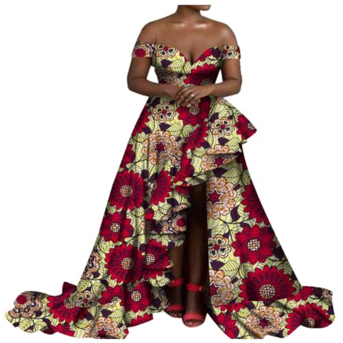 iooiooi African Print Sexy Evening Long Dress Train Dashiki Party Dresses