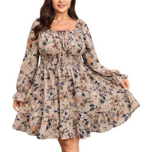 SHESTARR Womens Plus Size Fall Dresses Casual Floral Mini Dress