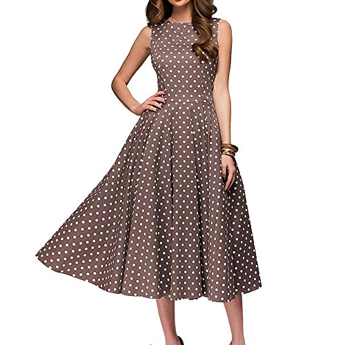Simple Flavor Women's Vintage 1950s Cocktail Midi Dress Brown Polka Dot XL