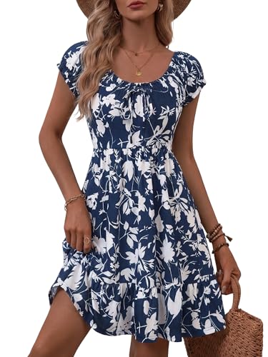 HUHOT Summer Cocktail Dresses for Women Baby Shower Dress Sundress Vacation Western Casual Resort Wear Milk Maid Mini Scoop Neck Flowy Wedding Guest Semi Formal Church Sun Short Petite