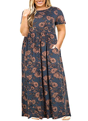 Nemidor Women Plus Size Casual Maxi Dress Long Summer Pockets(24,179Print)