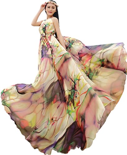 MedeShe Women's Chiffon Floral Holiday Beach Bridesmaid Maxi Dress Sundress (XX-Large,Tropical Color)