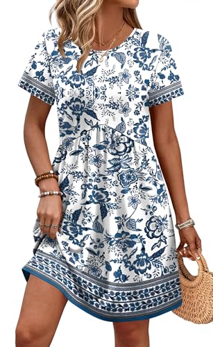OFEEFAN Boho Dress Casual Dresses for Women Baby Shower Dress Summer Dresses for Women Boho Blue S
