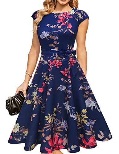 Cocktail Women Formal Wedding Guest Floral Dress 2026 Navy Flower L