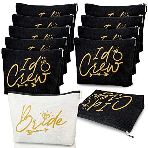 Sadnyy 11 Pcs Bridesmaid Makeup Bags I Do Crew Bride Team, White, Black