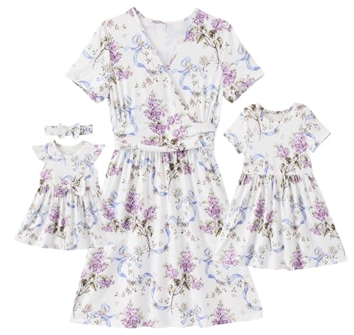 Focamia Mommy and Me Dresses, Womens Floral Midi Dress, Garden Large