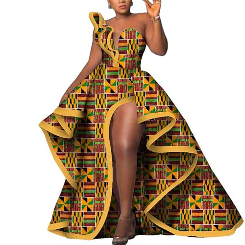 ABCWAX African Dresses for Women African Ankara Floral Print Maxi Long Strapless Prom Dresses