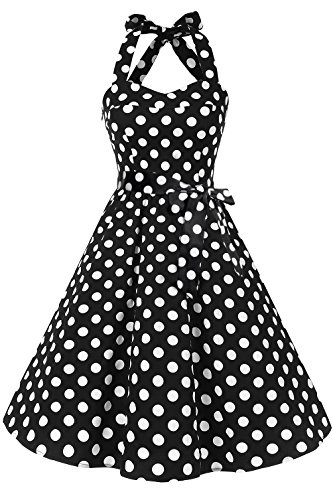 Topdress Women's Vintage Polka Audrey Dress 1950s Halter Cocktail Dress Black Dot XL New