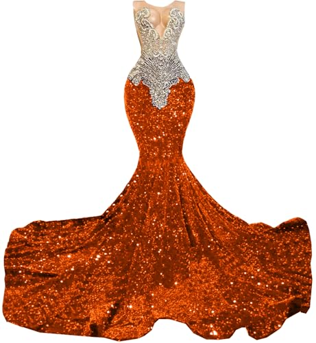 Ikerenwedding Sparkly Prom Dress Beaded Sequin Pageant Celebrity Gala Mermaid Evening Party Dress Orange US14