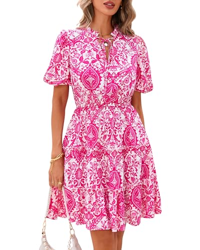 BTFBM Women Summer Floral Mini Dresses Short Sleeve Boho Dress