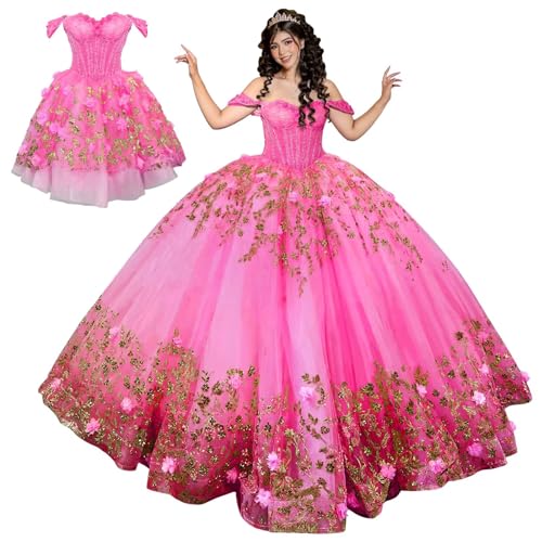 Mauuwy 2 in 1 Quinceanera Dresses Hot Pink Ball Gowns 16Plus Size