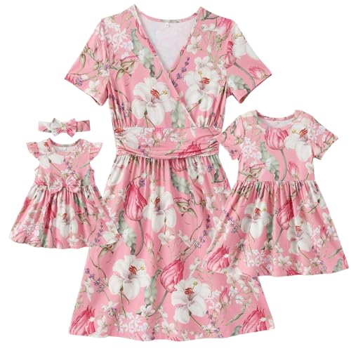 Focamia Mommy and Me Dresses, Womens Floral Midi Dress, Blush Lily X-Large