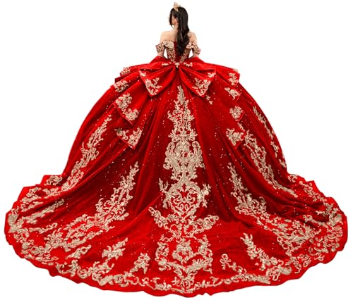 TRHTX Quinceanera Dresses Red with Gold Lace Applique Size 0