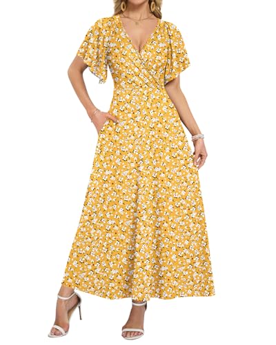 AUSELILY Maxi Dresses Women 2026 Ruffle Sleeve V Neck Summer Wrap Dress