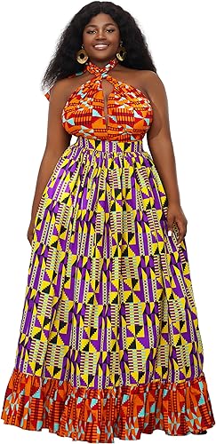 HongyuAmy Women's African Print Maxi Dresses Ankara Multi Color Dress for Women(Large,C)