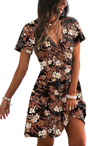 Summer Dresses for Women Hide Belly Fat Fall Fashion Dress Floral Brown XL