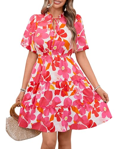 BTFBM Women Summer Floral Mini Dresses Short Sleeve Boho Dress