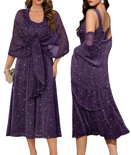 BeryLove Mother of The Bride Dress Formal Cocktail Elegant Flowy Sequin Sparkly Special Occasion Evening Party Long Bridesmaid Dresses 0039 Purple XL