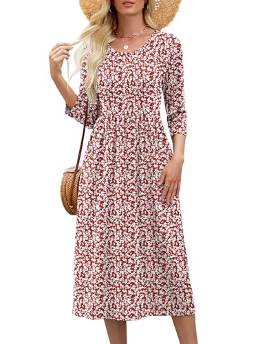 Heymoments 3/4 Sleeve Midi Dress for Women, Floral, Large