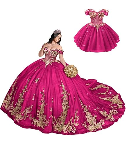 TRHTX 2-1 Quinceanera Dresses Ball Gown Bright Pink Tulle Sweet 16 Dress 0